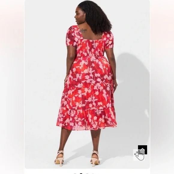 NWT Torrid MIDI Cotton Clip Dot Lace Up Smocked Dress Size 2x - Picture 2 of 9